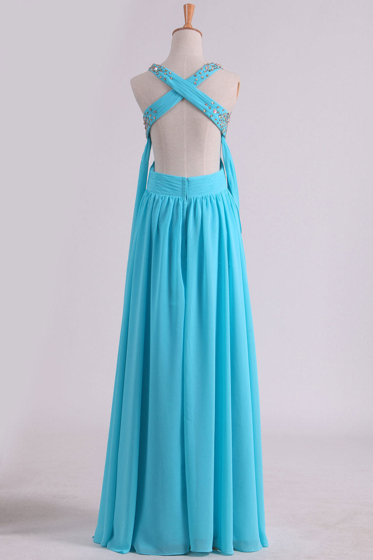 2022 Prom Dresses A-Line Cross Back Chiffon Floor-Length