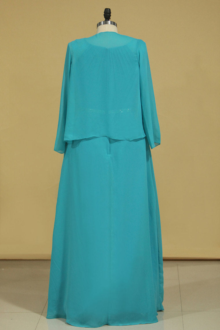 2022 A Line Scoop Beaded Waistline Floor Length Mother Of The Bride Dresses Chiffon & Lace