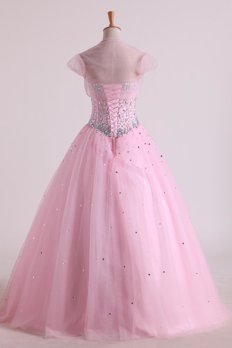 2022 Sweetheart Beaded Bodice Quinceanera Dresse Tulle Floor Length