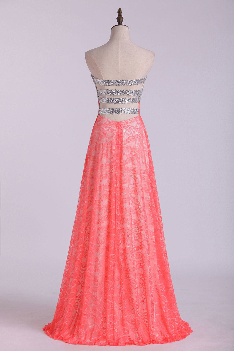 2022 Sweetheart Prom Dress Beaded Bodice Twist Back Straps With Lace Skirt