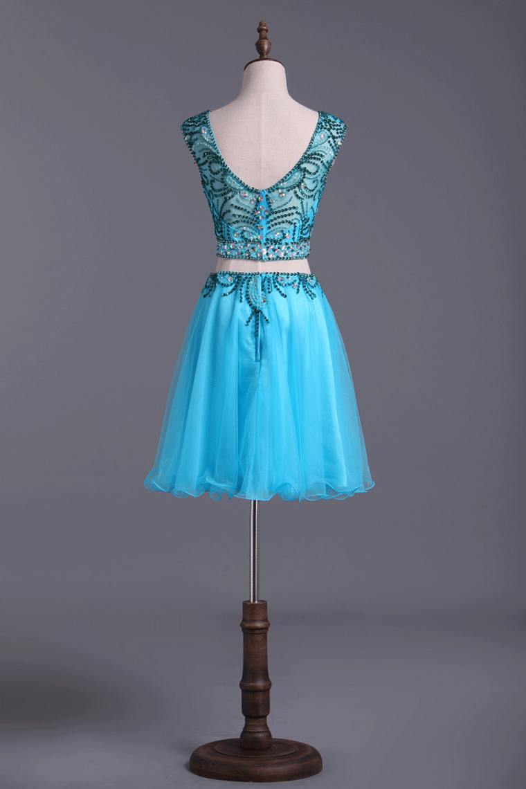 2022 Two Pieces Scoop Homecoming Dresses A Line Tulle With Beads Mini