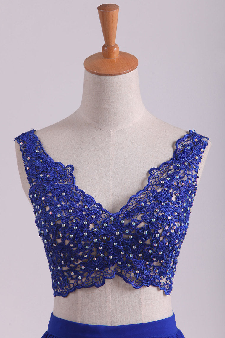 2022 Two-Piece Straps Chiffon With Applique And Beads Prom Dresses