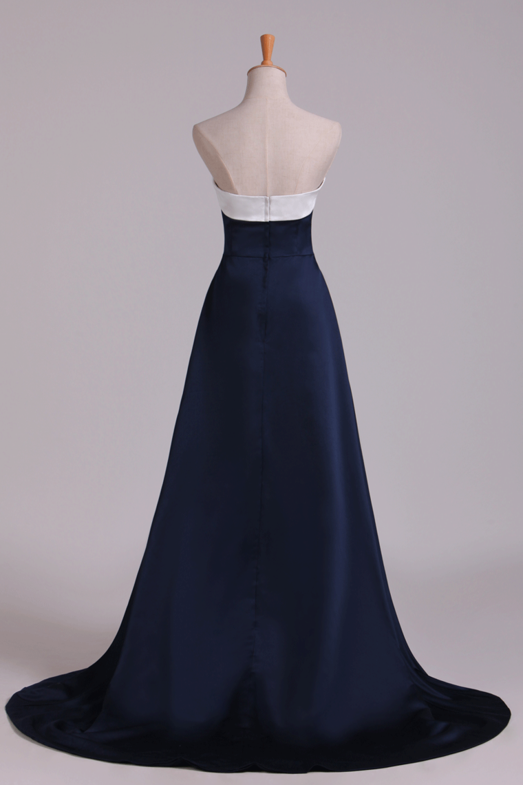 2022 Bicolor Prom Dresses Sweetheart A Line Satin Court Train
