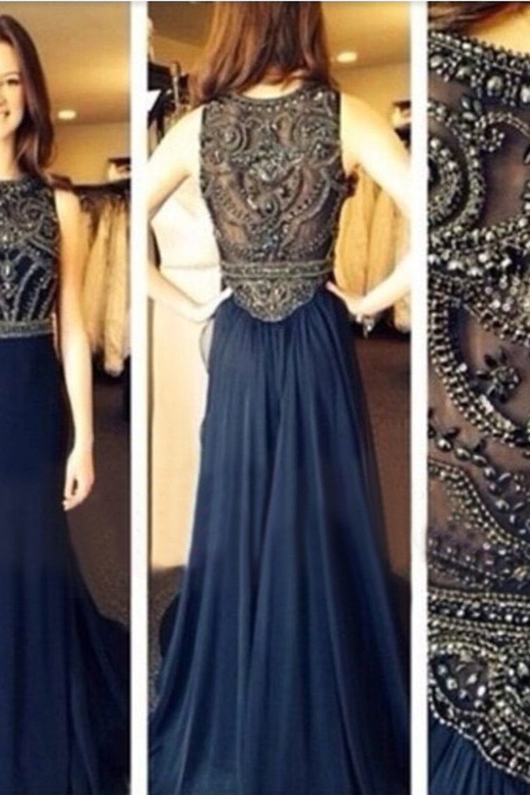 2022 Hot Selling Scoop A Line Full Length Prom Dress Beaded Tulle Bodice With Chiffon Skirt Ready To Ship