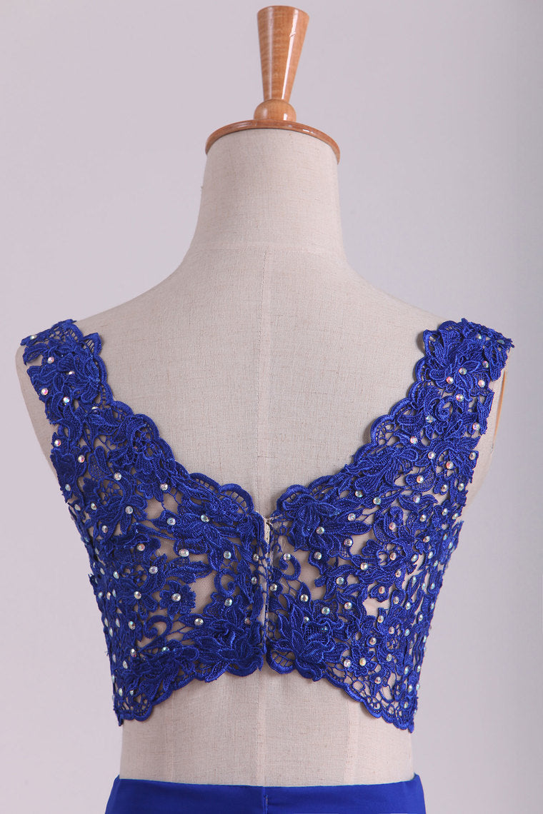 2022 Two-Piece Straps Chiffon With Applique And Beads Prom Dresses