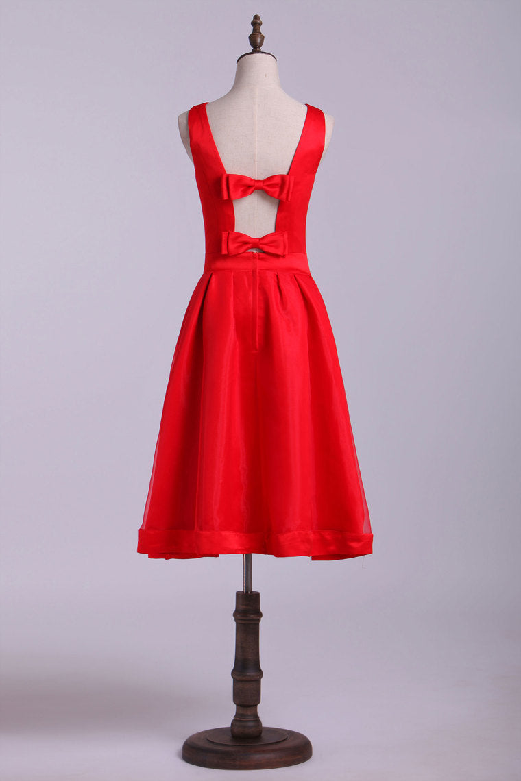 2022 Bateau Neckline A-Line Wedding Dresses With Handmade Bowknot Organza & Satin