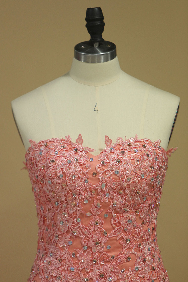 2022 Mermaid Prom Dresses Sweetheart With Beading And Applique Tulle Sweep/Brush Train