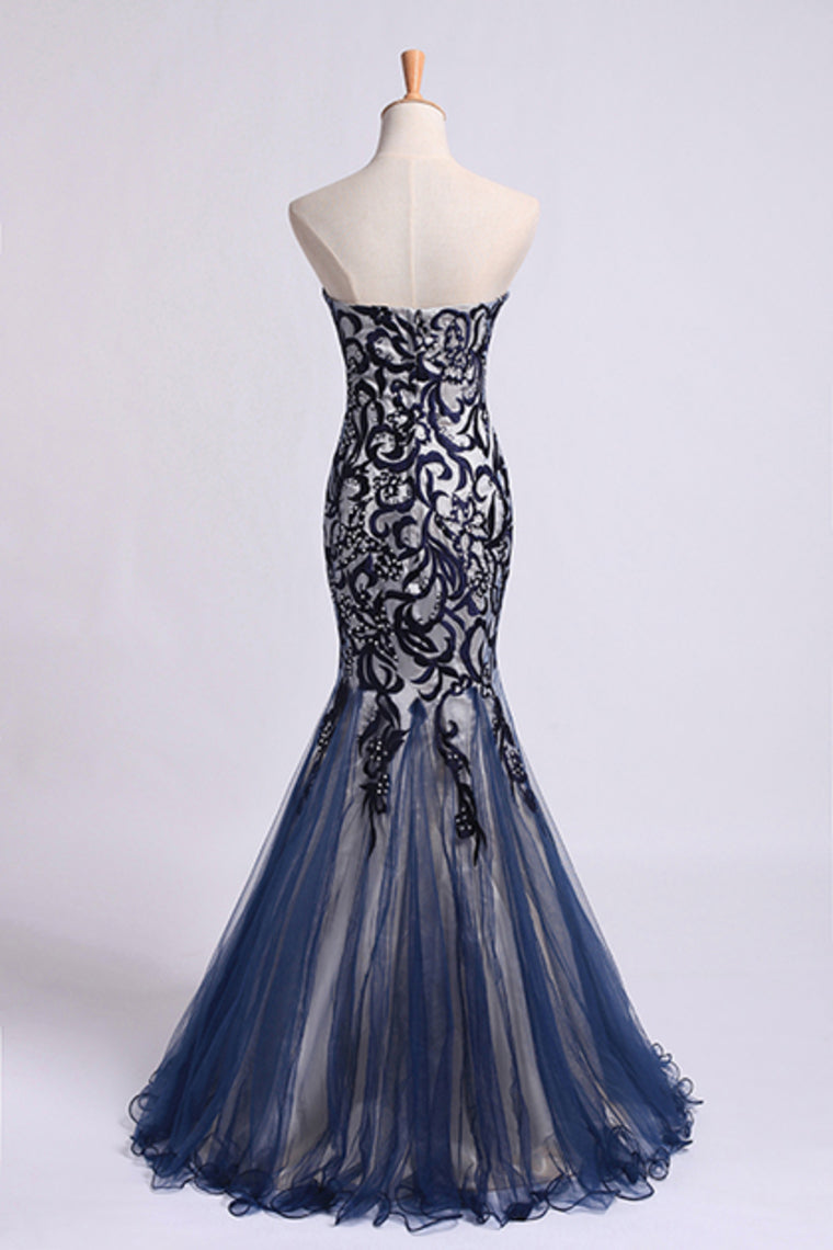 2022 New Style Prom Dresses Mermaid Sweetheart Floor Length Tulle With Embroidery