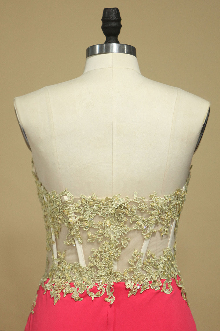 2022 Spandex Prom Dresses Sweetheart With Applique And Slit