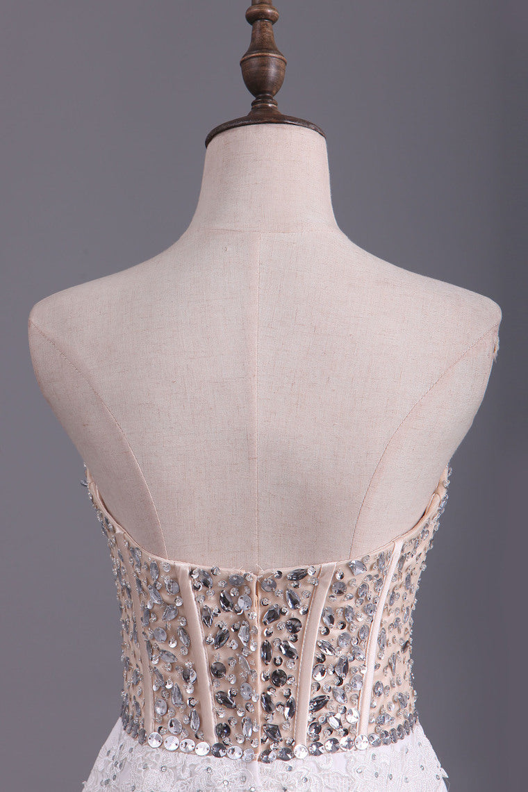 2022 Prom Dresses Mermaid Sweetheart  Floor Length Tulle With Beads And Applique