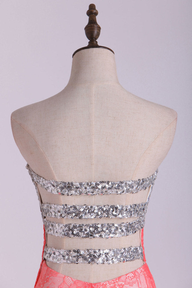 2022 Sweetheart Prom Dress Beaded Bodice Twist Back Straps With Lace Skirt