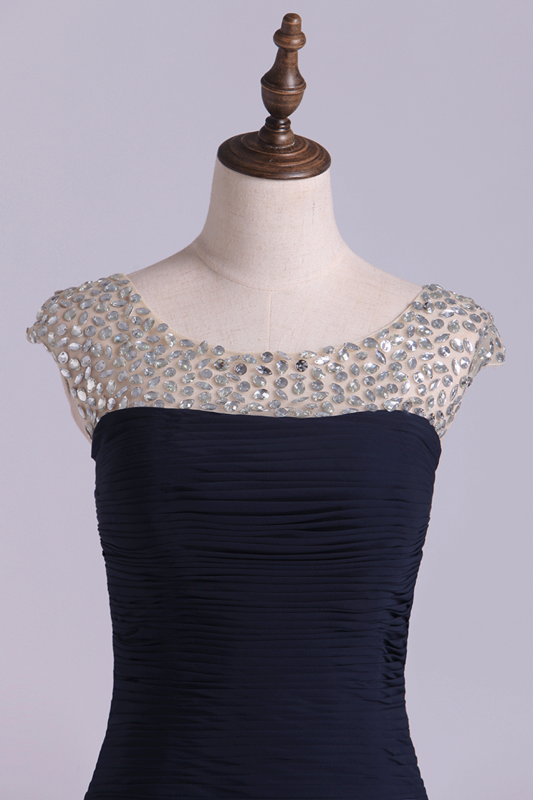 2022 Bateau Prom Dresses Mermaid Chiffon Floor Length With Beading