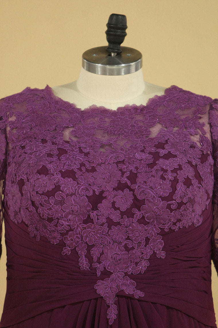 2022 Plus Size Scoop V Back With Applique And Ruffles Chiffon Mother Of The Bride Dresses Grape