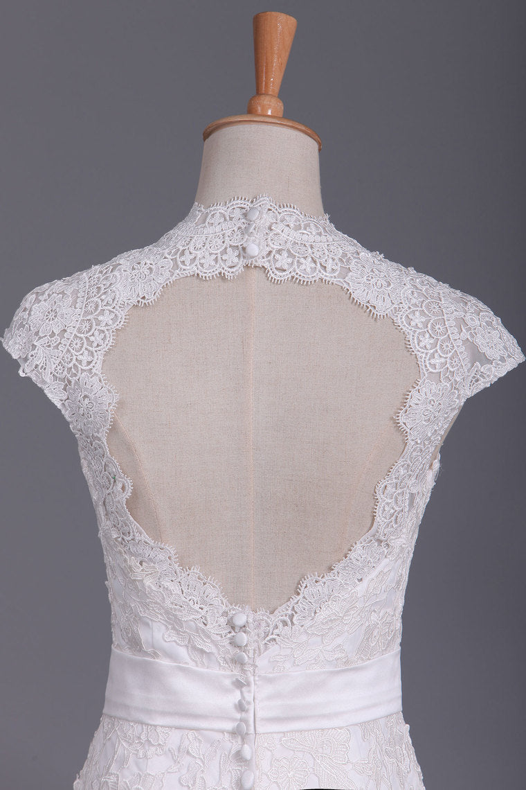 2022 V Neck Wedding Dress Open Back Mermaid/Trumpet With Lace Skirt And Ribbon