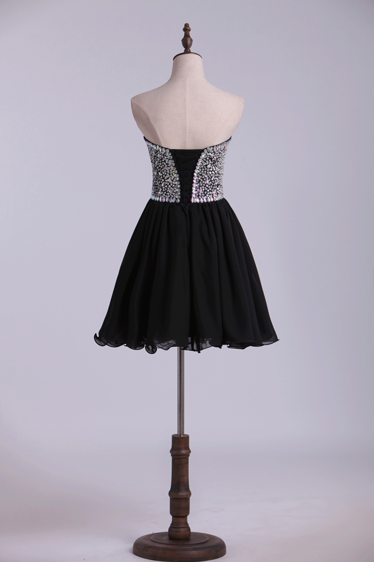 2022 Sweetheart Homecoming Dresses A Line Short/Mini Chiffon With Beads