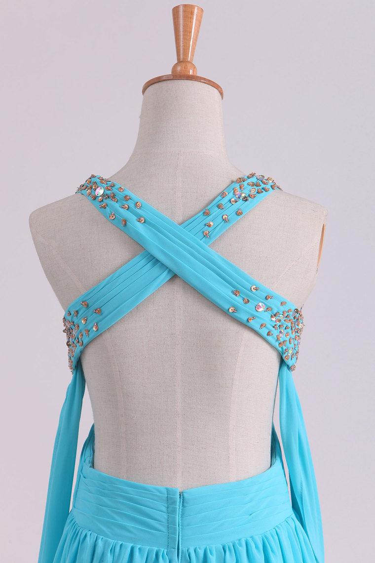 2022 Prom Dresses A-Line Cross Back Chiffon Floor-Length