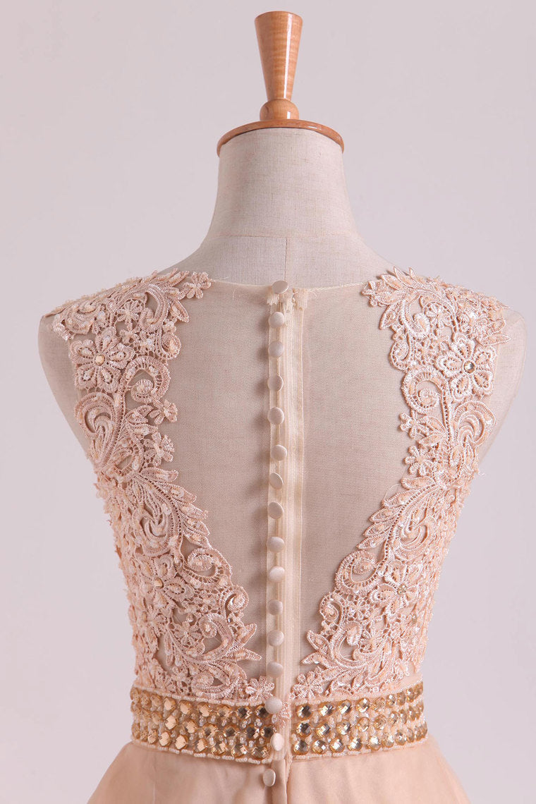 2022 Hot Prom Dresses Scoop A Line With Sash And Applique