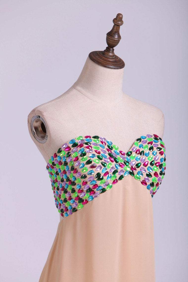 2022 Multi Color Beadwork & Beaded Straps Connecting Across The Center Of The Back Prom Dresses