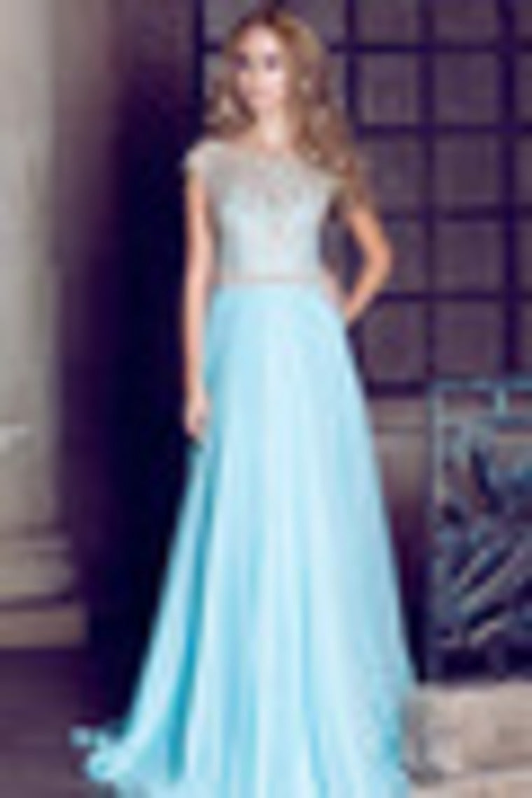 2022 Prom Dress Scoop A Line Floor Length Beaded Tulle Bodice With Chiffon Skirt