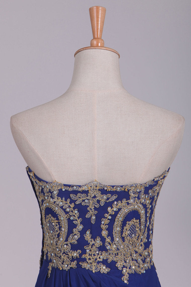 2022 Sweetheart Prom Dresses A Line With Applique & Beads Floor Length