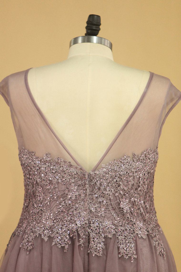 2022 Prom Dresses A Line Scoop Floor Length Tulle With Applique