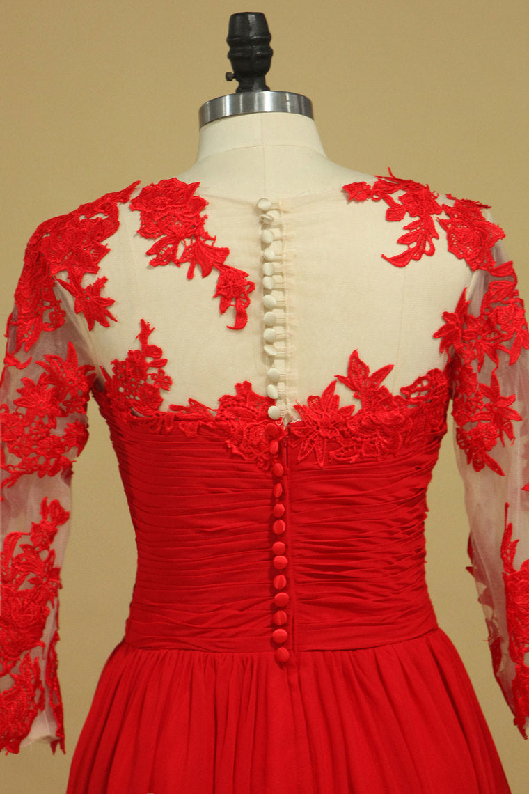 2022 V Neck 3/4 Length Sleeve Chiffon Mother Of The Bride Dresses With Applique And Ruffles