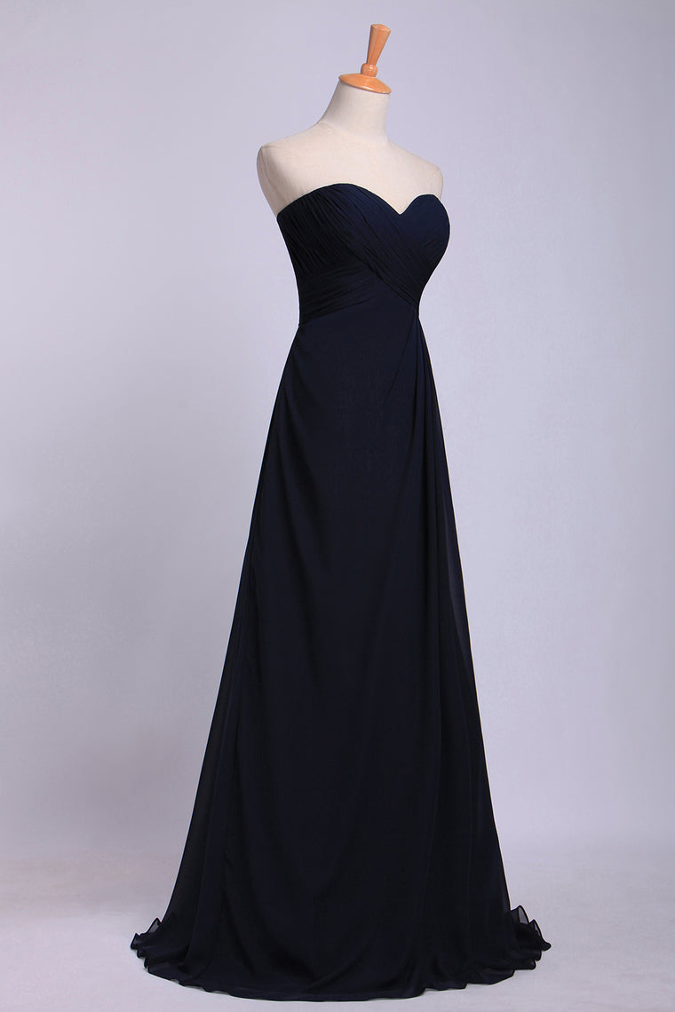 2022 Full Length Sweetheart Chiffon Bridesmaid Dresses Shirred Bodice Empire Waist Chiffon Skirt