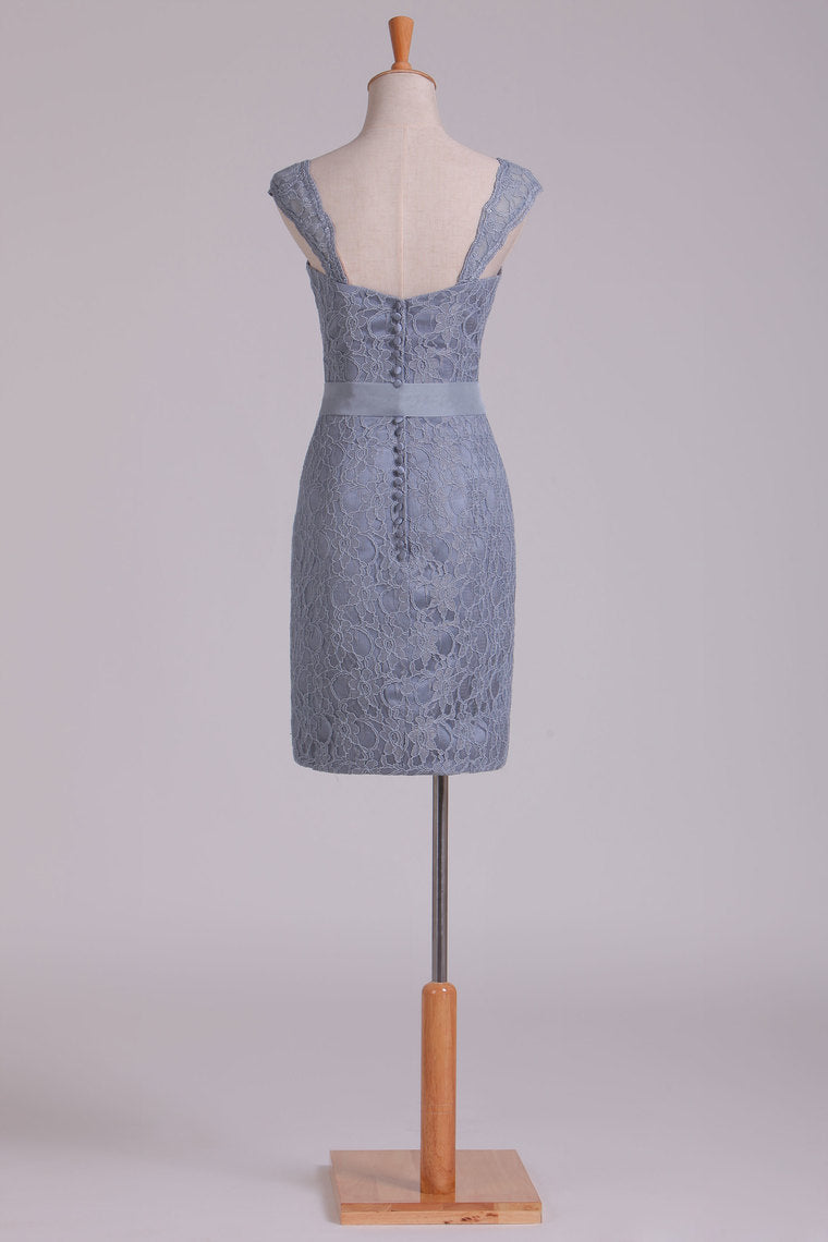 2022 Sheath/Column Lace Bridesmaid Dresses With Sash Above Knee Length