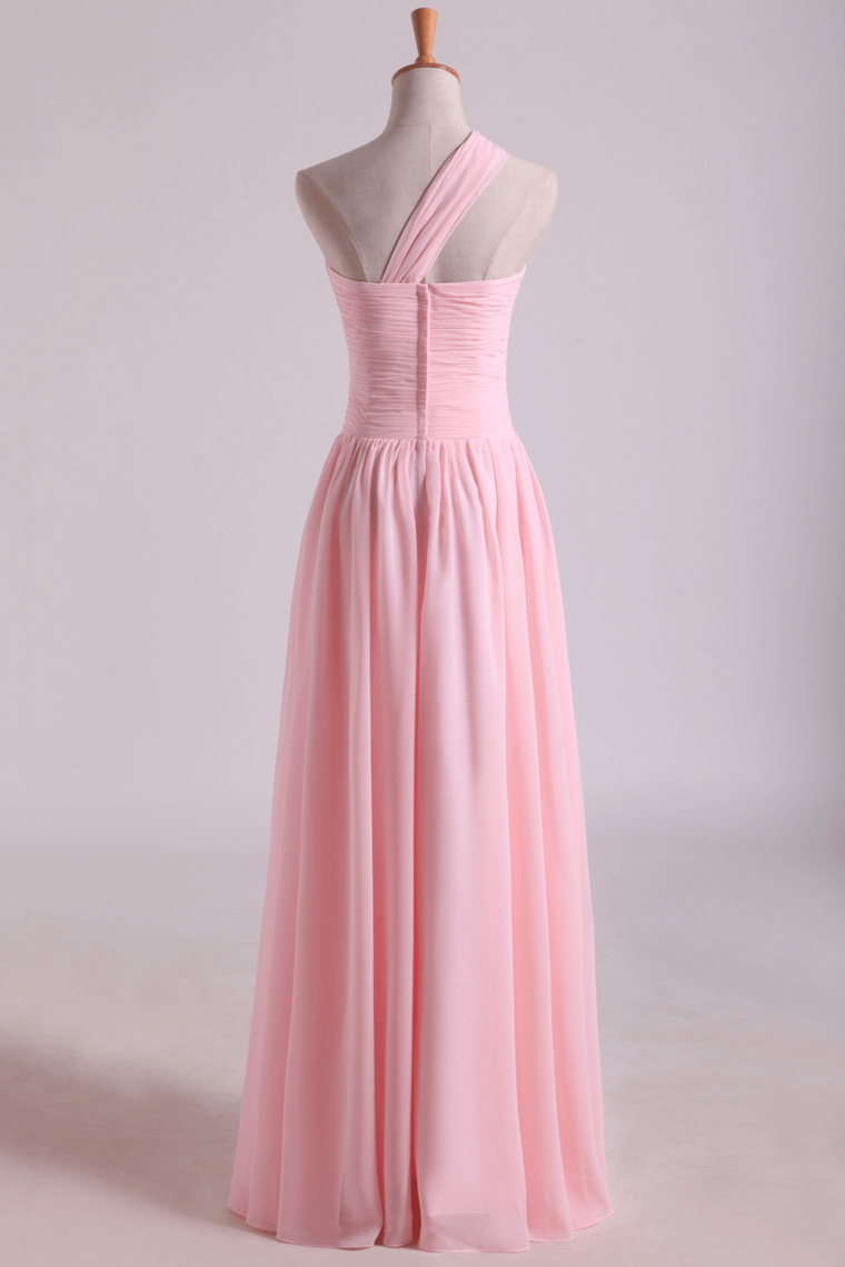 2022 Evening Dresses A Line Floor Length One Shoulder Chiffon With Ruffles
