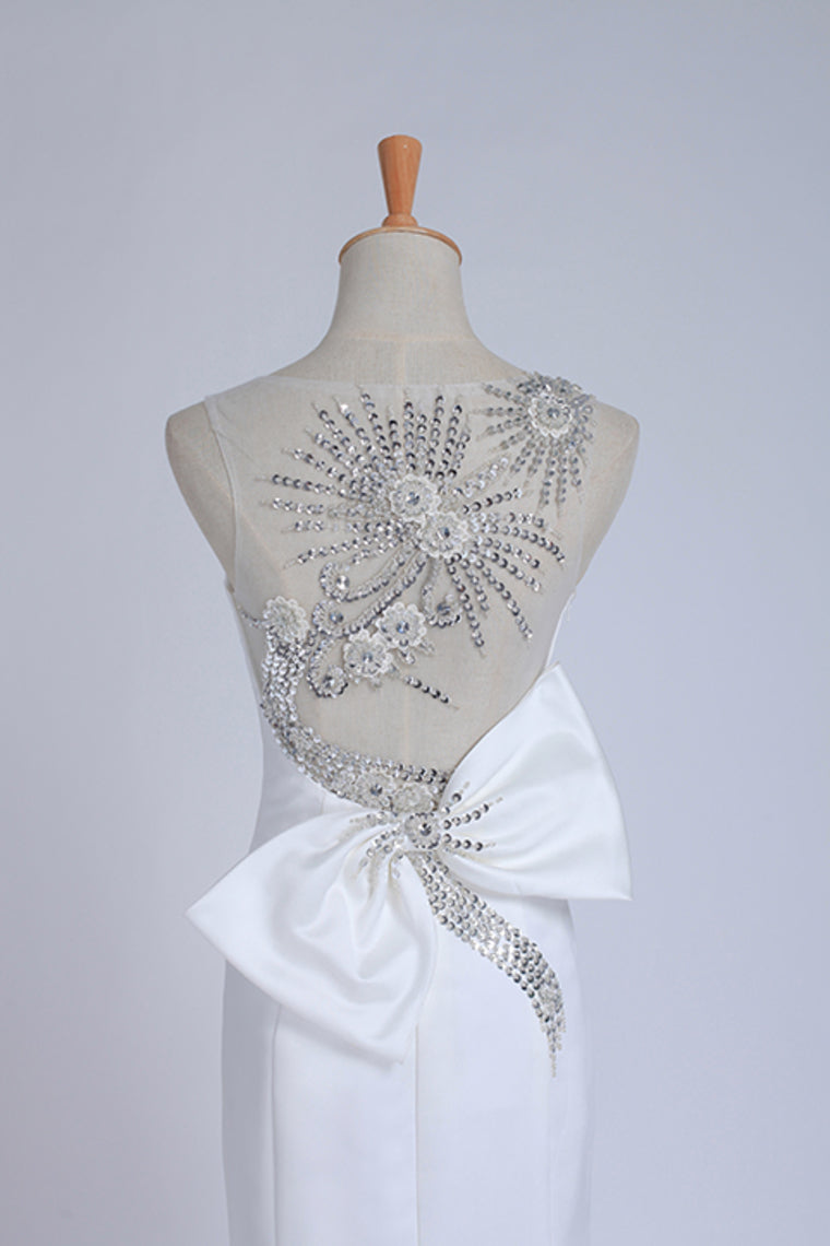 2022 Prom Dresses Mermaid White Satin With Beading