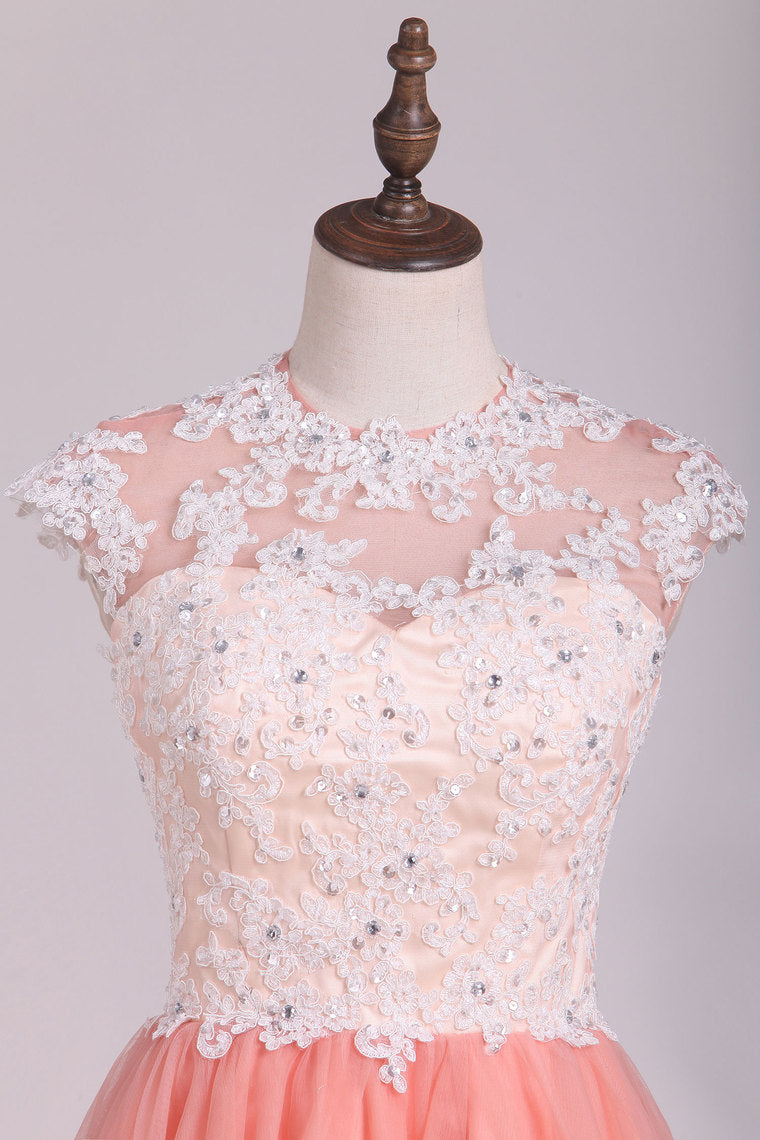 2022 Homecoming Dresses A Line High Neck Tulle With Applique