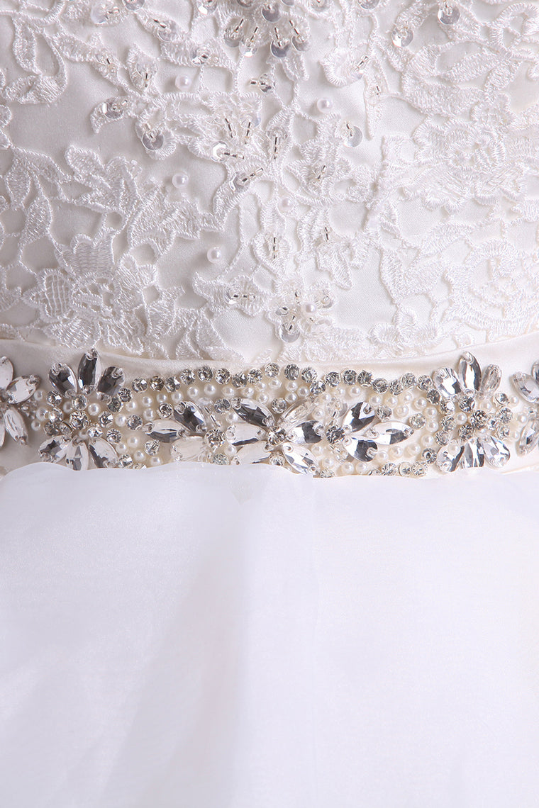 2022 Hot Wedding Dresses V-Neck A Line Organza With Beading And Sash