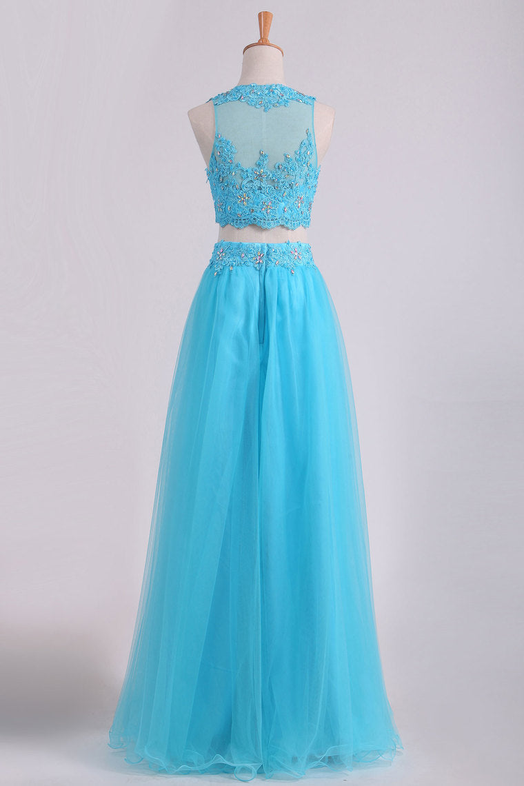 2022 Two Pieces Scoop Prom Dresses A Line With Applique & Beading Tulle