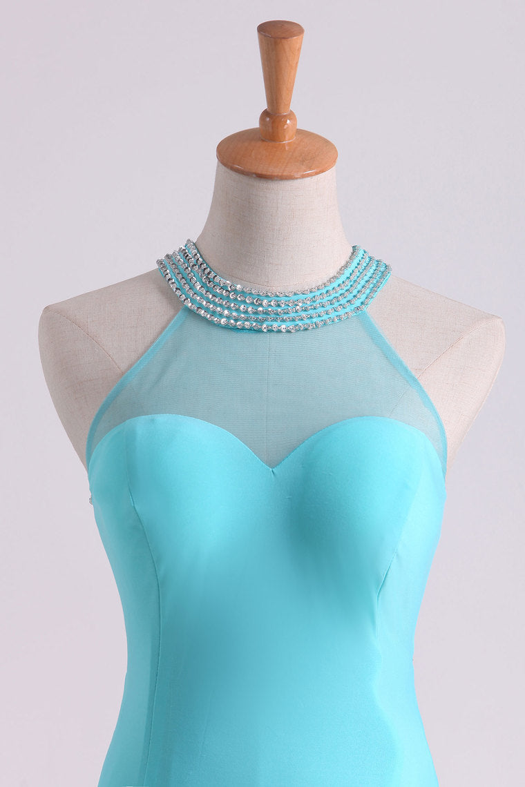 2022 Hot Prom Dresses Scoop Mermaid Spandex With Beading Sweep Train