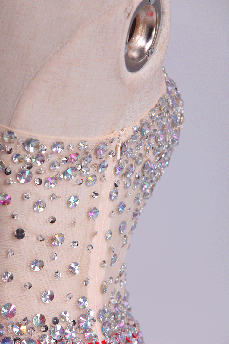 2022 One Sleeve A-Line Homecoming Dresses With Rhinestones Tulle