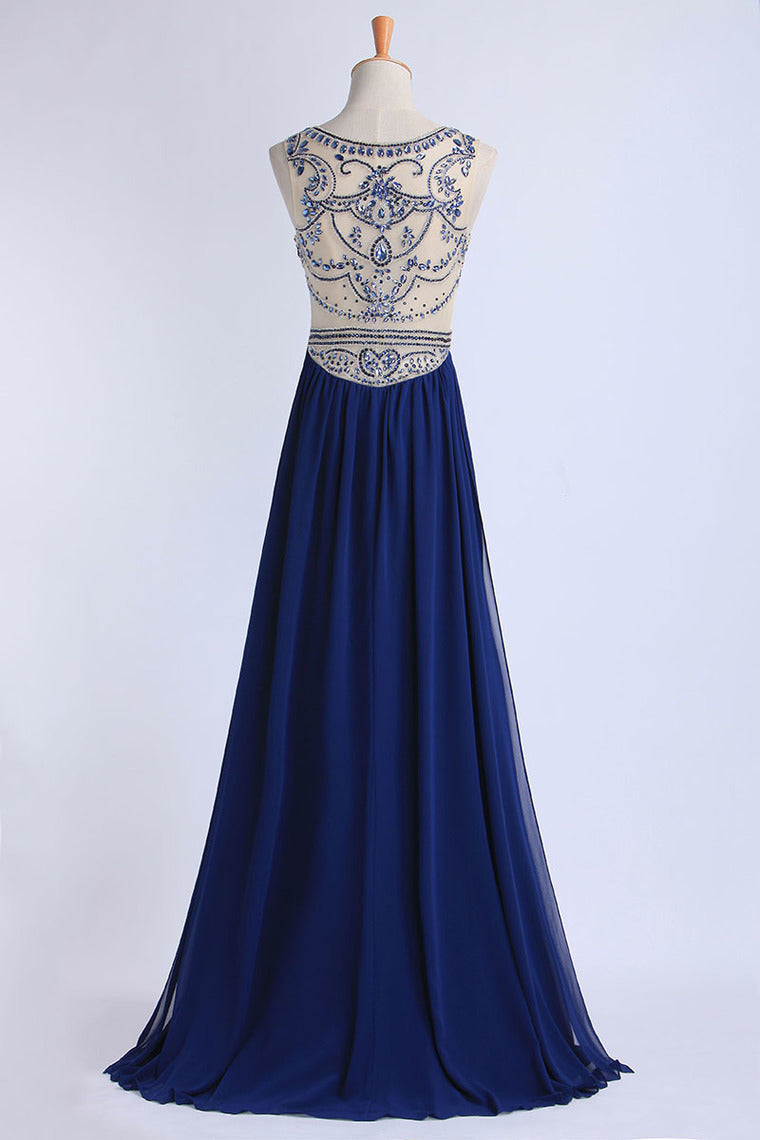 2022 Hot Selling Scoop A Line Full Length Red Prom Dress Beaded Tulle Bodice With Chiffon Skirt