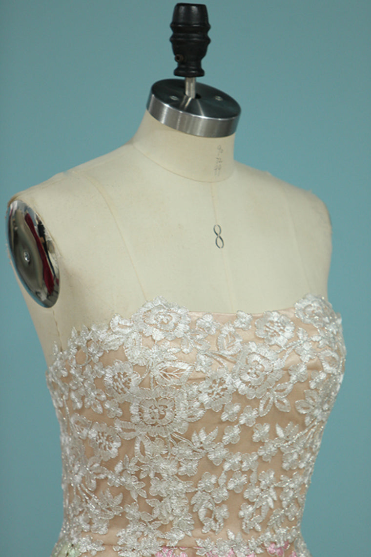 2022 Multi Color Strapless Homecoming Dresses Tulle With Applique