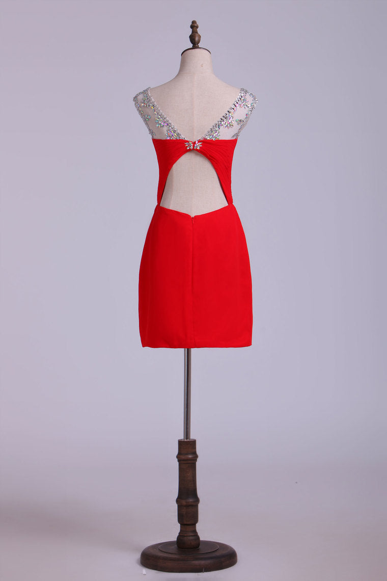 2022 Sheath/Column Homecoming Dresses Scoop Mini Open Back With Beads