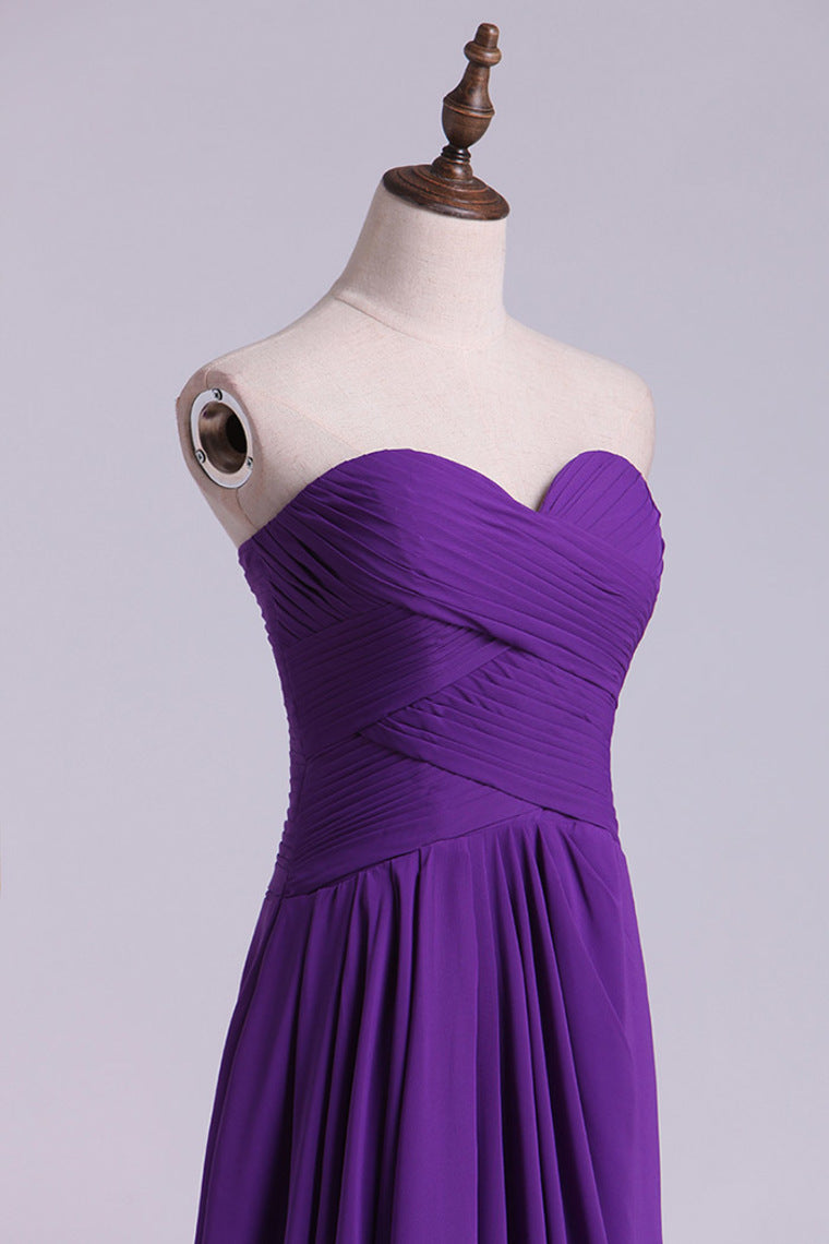 2022 Sweetheart Neckline Chic Dress Pleated Bodice A Line Chiffon With Slit