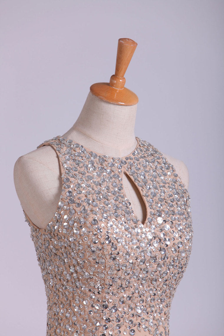 2022 Scoop Prom Dresses Sheath/Column With Beads Chiffon Sweep Train