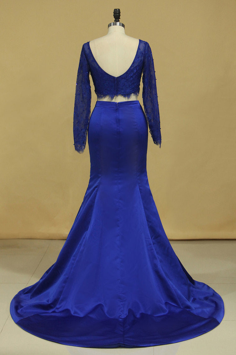 2022 Scoop Long Sleeves Two-Piece Mermaid Satin Mother Of The Bride Dresses