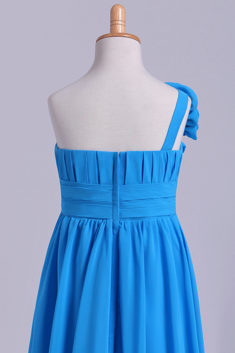 2022 Junior Bridesmaid Dresses A-Line One Shoulder Chiffon With Handmade Flower Floor Length