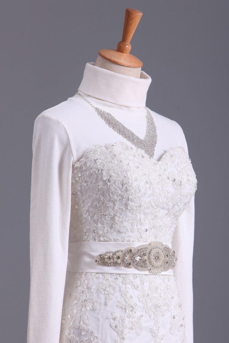 2022 Muslim Wedding Dresses Mermaid High Neck Tulle With Applique Court Train