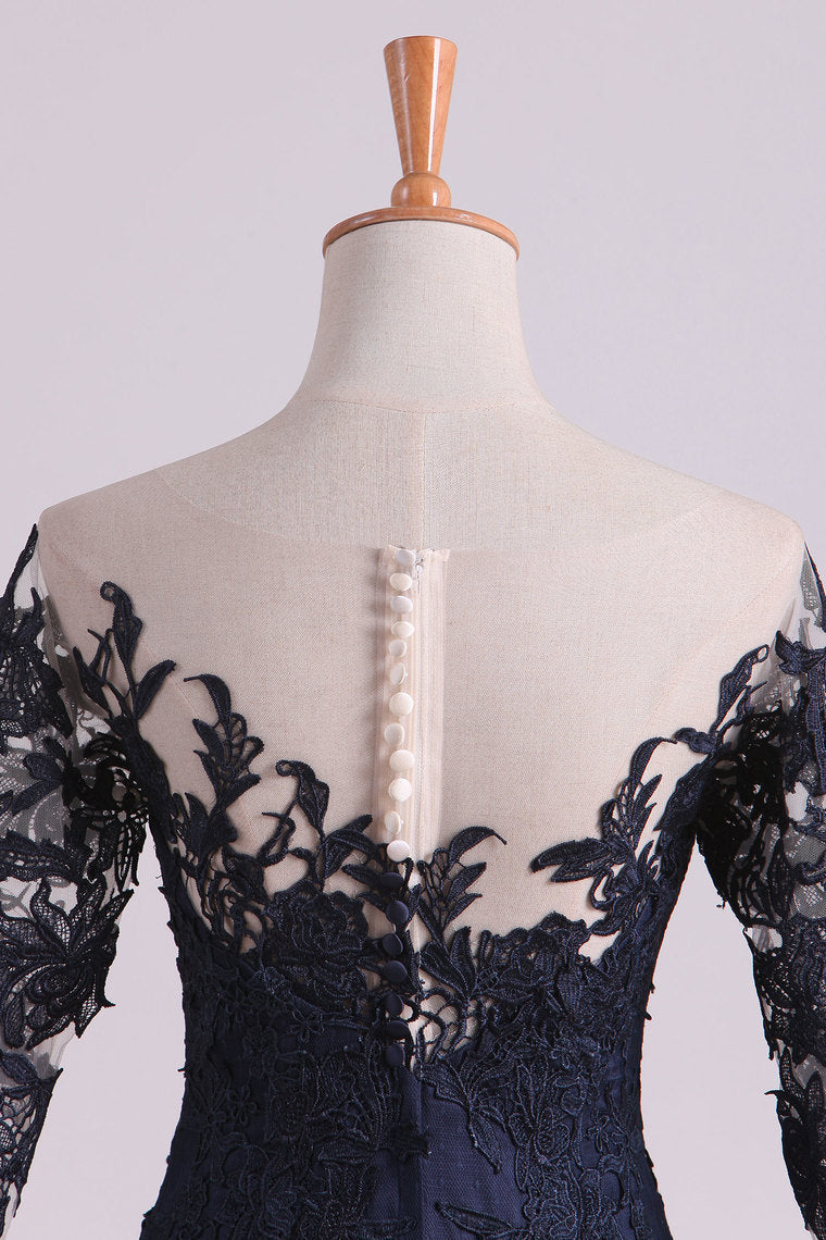 2022 Bateau Half Sleeves Mother Of The Bride Dresses Floor Length Tulle With Applique