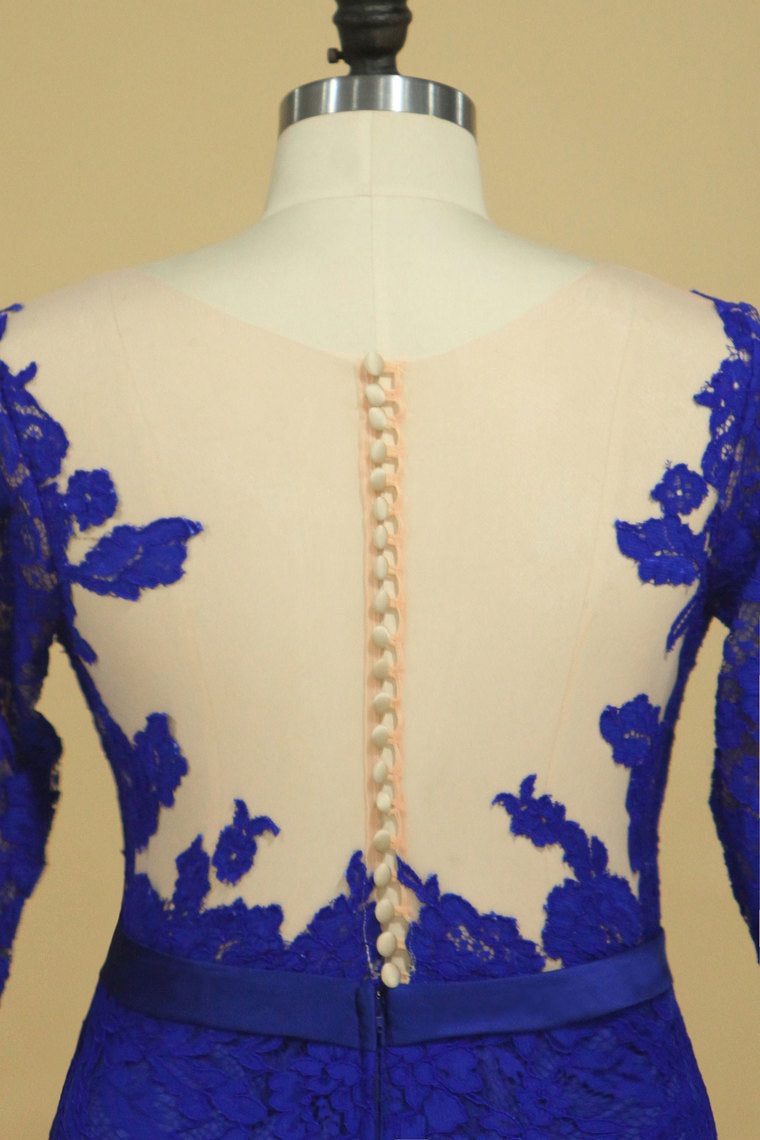 2022 Plus Size Scoop Sheath Half Sleeve With Sash Dark Royal Blue Lace Mother Of The Bride Dresses