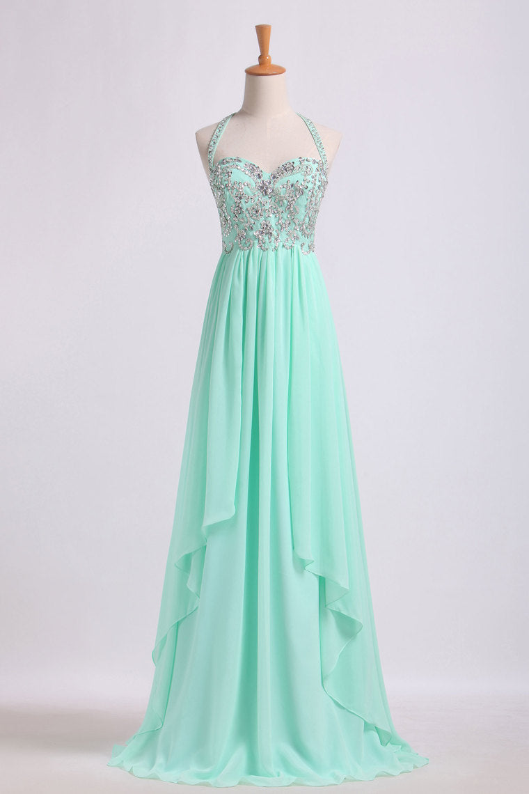 2013 Prom Dresses Empire Waist Halter Floor Length Chiffon