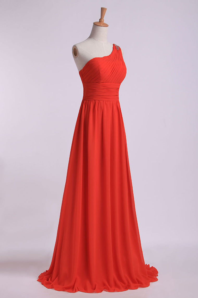 2022 One Shoulder Floor Length Prom Dresses Ruffles&Beads Black