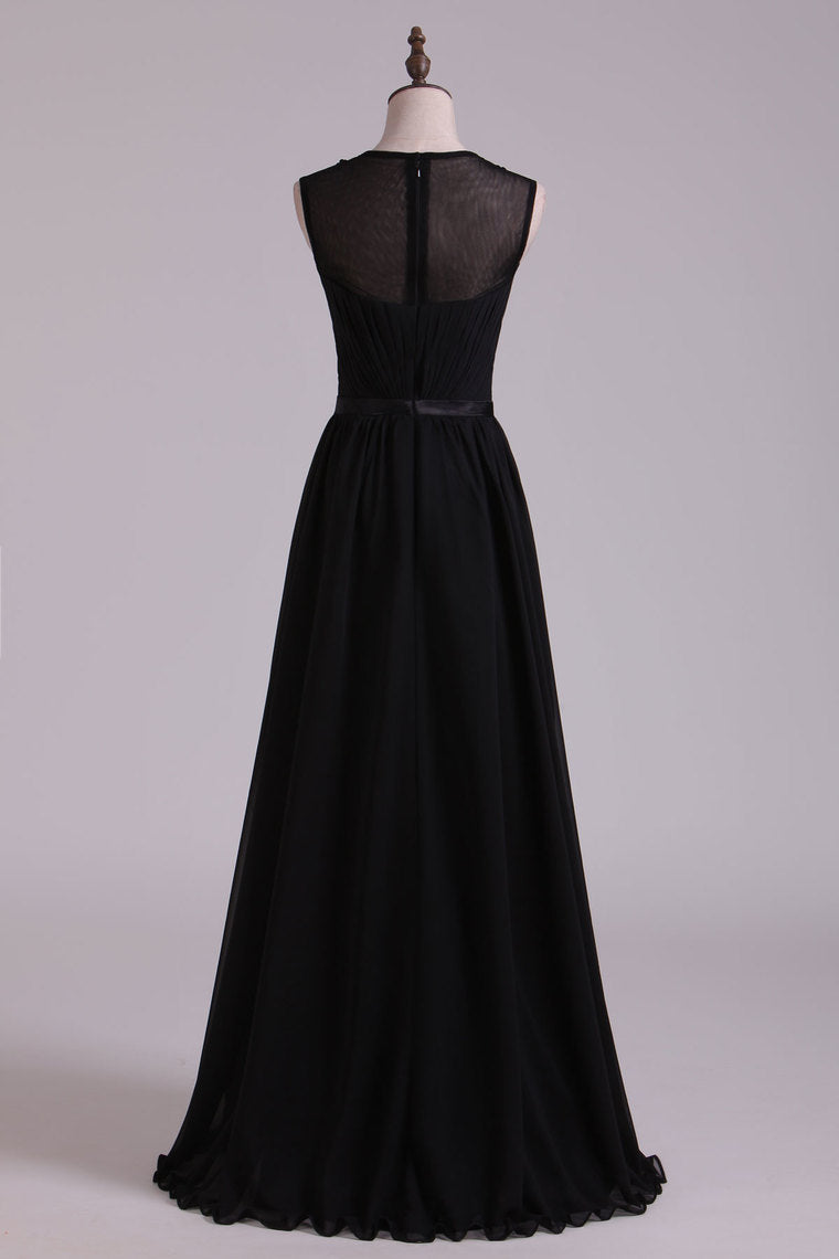 2022 Scoop A Line Evening Dresses Chiffon With Ruffles & Sash