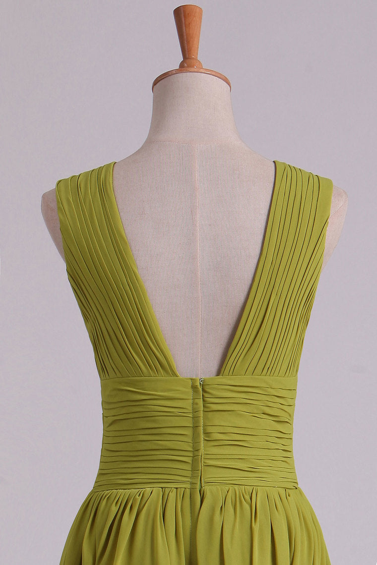 2022 V-Neck Prom Dresses A-Line Floor-Length Chiffon With Slit