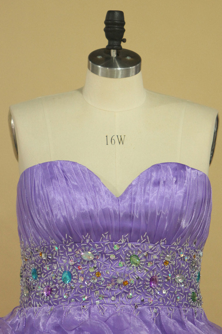 2022 Asymmetrical Prom Dresses Sweetheart Organza With Beads And Ruffles A Line